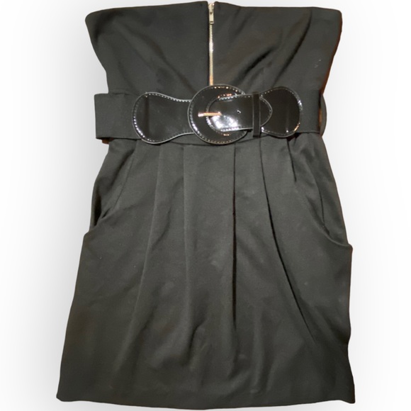 2 for $20 NWT Black Stretch Micro Mini Strapless Dress with Belt. Size Medium - Picture 4 of 9